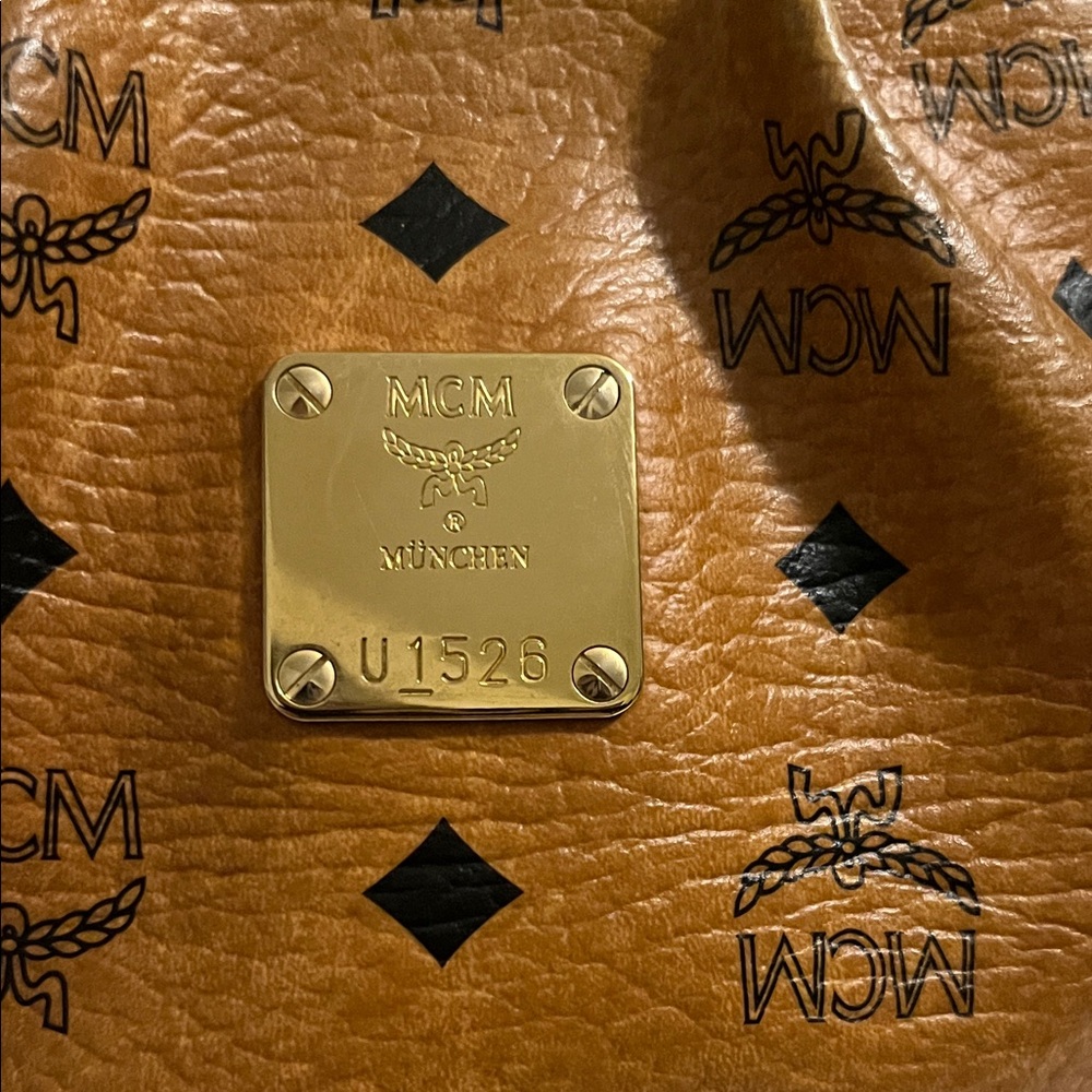 MCM Cognac Visetos Monogram Tote with Gold Plaque - Picture 2 of 16